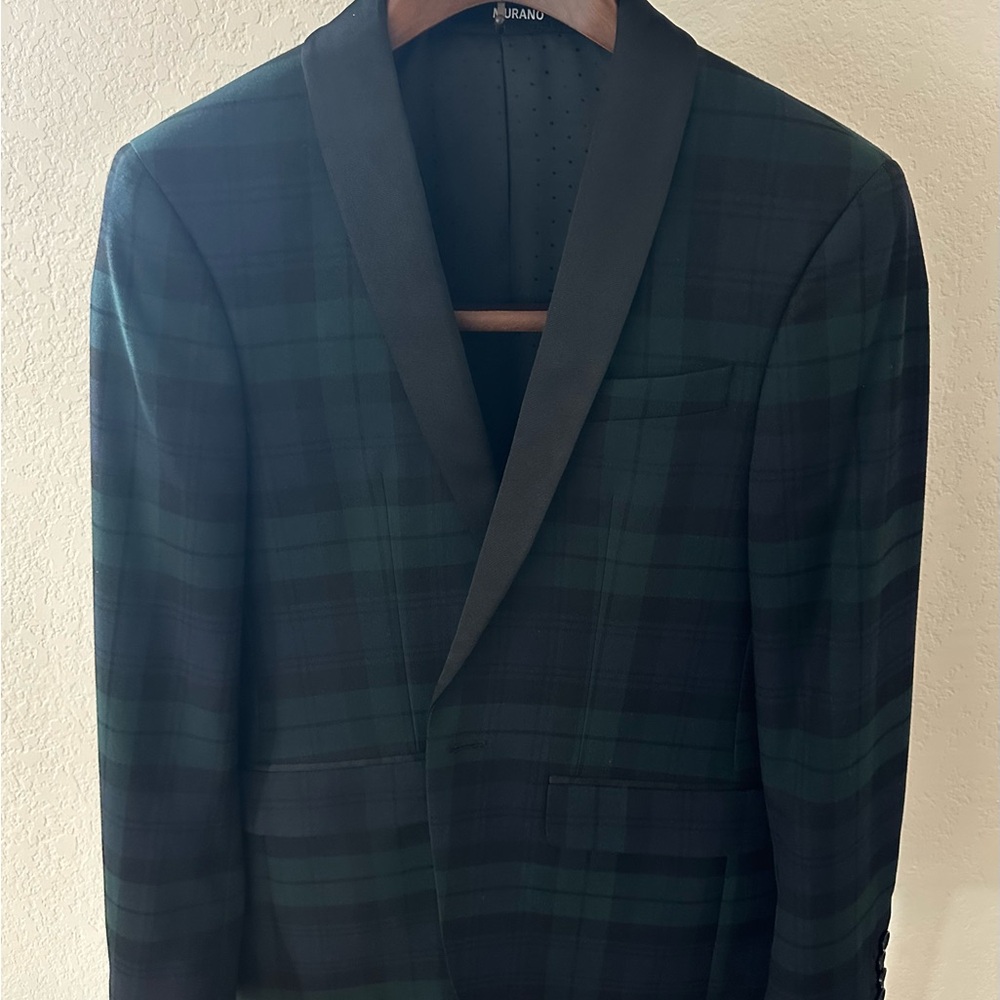 Murano Slim Fit Plaid Shawl Collar
Jacket Black Green Size S